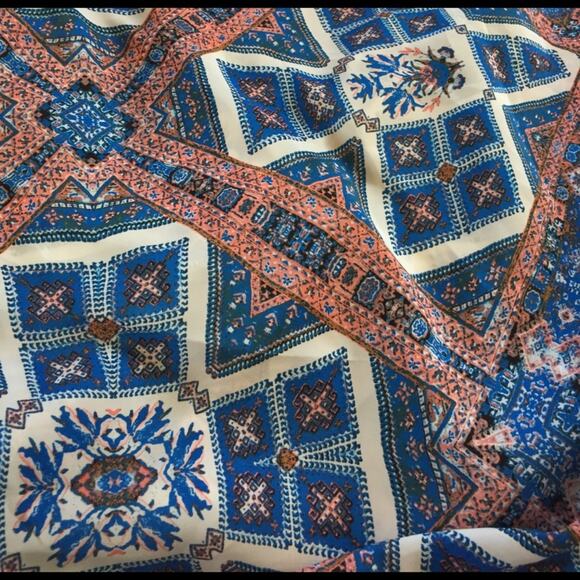 Pink Rose blue patterned shirred back maxi dress, L - Picture 7 of 7